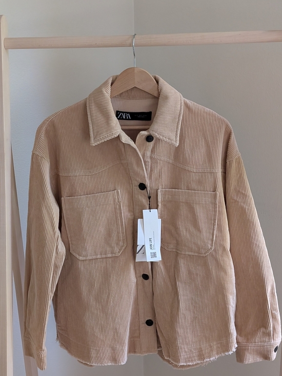 Zara Tops - NWT Zara Corduroy Button-Front Collared Shirt Jacket In Cream - S